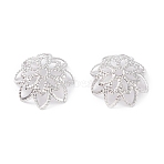 Brass Multi-Petal Bead Caps, Long-Lasting Plated, Flower, Real Platinum Plated, 10x3.5mm, Hole: 1.2mm(KK-K253-18P)