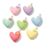 Opaque Resin Pendants, Heart Charms with Platinum Plated Iron Loops, Mixed Color, 24x19x8mm, Hole: 2mm(X-RESI-A028-02)