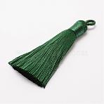 Polyester Tassel Big Pendant Decorations, Ice Silk Tassel, Dark Green, 60~67x8mm, Hole: 5x7mm(FIND-P022-01)