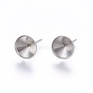 201 Stainless Steel Stud Earring Settings, with 304 Stainless Steel Pin, Cone, Stainless Steel Color, Tray: 12mm, 15.5mm, Pin: 0.8mm(X-STAS-I095--01P-D)