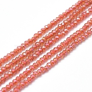 Electroplate Glass Beads Strands, Full Rainbow Plated, Faceted, Abacus, Dark Orange, 2x1.5~1.6mm, Hole: 0.8mm, about 235pcs/Strand, 14.17 inch(36cm)(X-GLAA-F079-A-FR18)