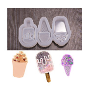 Ice Cream Cup & Ice Cream Cone & Ice Lolly Silicone Molds, Quicksand Molds, Resin Casting Molds, For UV Resin, Epoxy Resin Jewelry Making, , White, 60x102x13mm, Inner Diameter: 50x26~30mm(DIY-C045-01)