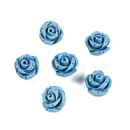 Synthetic Coral Carved Beads, Dyed, Flower, Half Drilled, Cornflower Blue, 8x8mm, Hole: 1.4mm(CORA-C003-18B)