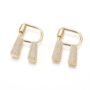 Brass Micro Pave Cubic Zirconia Screw Carabiner Lock Charms, for Necklaces Making, Long-Lasting Plated, Letter, Golden, Clear, Letter.R, 33x23x2.5mm(KK-I033-01G-R)