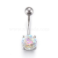 Piercing Jewelry, Brass Navel Ring, Belly Rings, with Acrylic & Stainless Steel Bar, Clear AB, 23x8mm, Bar: 15 Gauge(1.5mm), Bar Length: 3/8"(10mm)(AJEW-EE0006-97C-P)