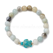 Round Natuarl Flower Amazonite Beaded Stretch Bracelets, Summer Beach Turtle Synthetic Turquoise Bracelets for Women Men, Inner Diameter: 2-1/8 inch(5.5cm), BReads: 7.5~8.5mm(BJEW-JB10269-02)