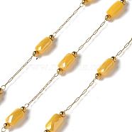 316 Surgical Stainless Steel Link Chains, with Steel and Glass Beads, Soldered, Real 18K Gold Plated, Goldenrod, 2.5x1x0.5mm, about 16.40 Feet(5m)/Roll(CHS-B007-02G-08)