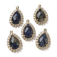 Natural Sodalite Faceted Teardrop Pendants, Rack Plating Brass Micro Pave Clear Cubic Zirconia Drop Charms, Golden, 25x16.5x5.5mm, Hole: 1.4mm(G-I375-01G-22)