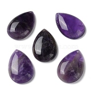 Natural Amethyst Pendants, Teardrop Charms, 30.5x20x6mm, Hole: 1mm(G-M416-08A-03)