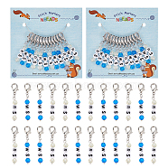 Acrylic & Glass Beaded Word RS/WS Pendant Locking Stitch Markers, Right Side/Wrong Side Zinc Alloy Lobster Claw Clasp Stitch Marker, Mixed Color, 5cm, 2 style, 6pcs/style, 12pcs/set(HJEW-PH01861)