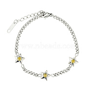 Star Micro Pave Zircon Charm Bracelet, Stainless Steel Curb Chain Bracelet for Women(EC4914-2)