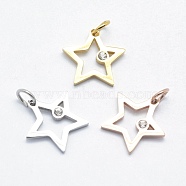316 Surgical Stainless Steel Pendants, with Cubic Zirconia, Long-Lasting Plated, Star, Clear, Mixed Color, 11x11.5x2mm, Hole: 3mm(STAS-K178-01B)