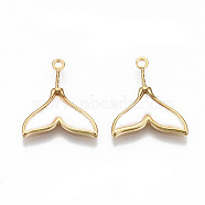 Natural Freshwater Shell Pendants, with Brass Findings, Nickel Free, Whale Tail Shape, Seashell Color, Real 18K Gold Plated, 17.5x15x2mm, Hole: 1.4mm(KK-T062-25G-NF)