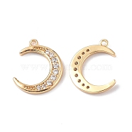 Brass Micro Pave Clear Cubic Zirconia Charms, Moon, Real 18K Gold Plated, 14.5x12x1.4mm, Hole: 1mm(KK-E068-VF274)