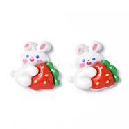 Opaque Resin Cabochons, Animal with Strawberry, Rabbit Pattern, 28x28.5x8mm(CRES-P023-06D)