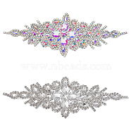 2Pcs 2 Style Flower Glitter Glass Rhinestone Appliques, Brass Iron on Patches, for DIY Wedding Dress, Bridal Belt, Shoes, Garment Decoration, Mixed Color, 240~242x90~95x4.5~5.5mm, 1pc/style(FIND-FG0002-60)