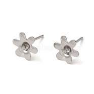 Flower 201 Stainless Steel Stud Earring Findings, Earring Settings with 304 Stainless Steel Pins, Stainless Steel Color, 9.5x8.5mm, Pin: 11x0.8mm, Tray: 2.8mm(STAS-Q315-09P)