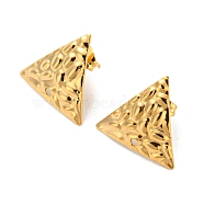 304 Stainless Steel Stud Earring Findings, Textured Triangle, Real 18K Gold Plated, 15x17.5mm, Hole: 1mm, Pin: 0.8mm(STAS-Z047-16G)
