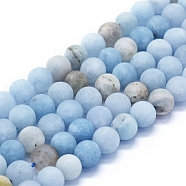 Natural Aquamarine Beads Strands, Frosted, Round, 12mm, Hole: 1mm, about 33~34pcs/Strand, 15.35 inch(39cm)(G-E561-01-12mm)
