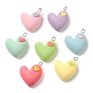 Opaque Resin Pendants, Heart Charms with Platinum Plated Iron Loops, Mixed Color, 24x19x8mm, Hole: 2mm(X-RESI-A028-02)