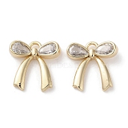 Brass Micro Pave Clear Cubic Zirconia Charms, Bowknot, Real 18K Gold Plated, 12.5x13x2mm, Hole: 1.4mm(KK-G491-29G)