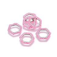 MIYUKI & TOHO Handmade Japanese Seed Beads, with 304 Stainless Steel Link Rings, Loom Pattern, Hexagon, Silver, Pearl Pink, 15~15.5x16x1.8~2mm(SEED-A028B-S-20S)