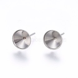 201 Stainless Steel Stud Earring Settings, with 304 Stainless Steel Pin, Cone, Stainless Steel Color, Tray: 12mm, 15.5mm, Pin: 0.8mm(X-STAS-I095--01P-D)