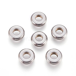 304 Stainless Steel Spacer Beads, Flat Round, Stainless Steel Color, 8x2mm, Hole: 3.5mm(STAS-L207-07P)