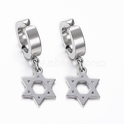 304 Stainless Steel Clip-on Earrings, Hypoallergenic Earrings, Hexagram, Stainless Steel Color, 32mm(X-EJEW-H351-16P)