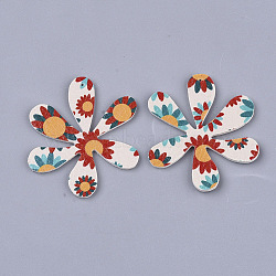Printing PU Leather Pendants, with Double-Sided Flower Pattern, Flower, Colorful, 45.5x40x2mm, Hole: 1mm(FIND-T062-001N)