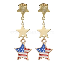 Independence Day Alloy Enamel Star Stud Earrings, Long Drop Earrings, Real 24K Gold Plated, 46x16mm(EJEW-TA00316)