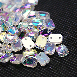 Sew on Rhinestone, Taiwan Acrylic Rhinestone, Two Holes, Garments Accessories, Faceted, Rectangle, Colorful, 18x13x4mm, Hole: 1mm(X-ACRT-M011-13x18mm-15)