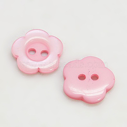 Resin Buttons, Dyed, Flower, Pink, 12x2.5mm, Hole: 1mm(RESI-D031-12mm-05)