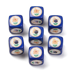Printed Opaque Acrylic Beads, Cube, Blue, 14x14x14mm, Hole: 4mm(SACR-A009-01G)