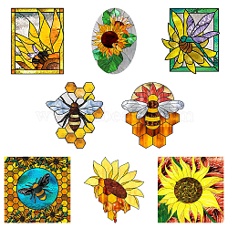 Custom PVC Glass Stickers, Static Cling Window Stickers, Square, Sunflower Pattern, 200x200mm, 8pcs/set(DIY-WH0379-008)