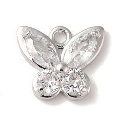 Brass Pave Clear Cubic Zirconia Charms, Butterfly, Platinum, 9.5x11x3mm, Hole: 1.4mm(KK-G499-10P)