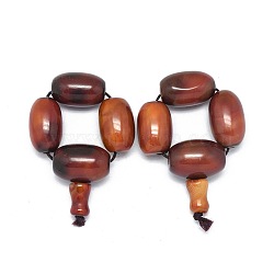 Tibetan Style dZi Beads, Natural Agate Woven Beads, Dyed & Heated, Drum & 3 Hole Guru, Saddle Brown, 22~23x13~16mm, Cucurbit: 9x13mm, Hole: 3.5mm(TDZI-O003-44)