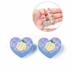 Transparent Printed Acrylic Beads, for Hair Rope DIY, Large Hole Beads, Rubberized Style, Heart with Pineapple Pattern, Cornflower Blue, 14x18x8mm, Hole: 4mm(MACR-S373-124-H01)