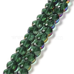 Electroplate Transparent Glass Beads Strands, Rainbow Plated Edge Beads , Faceted Flat Round, Sea Green, 5.5~6x6~7x3.5~4.5mm, Hole: 1~1.2mm, about 100pcs/strand, 20.79''(52.8cm)(EGLA-Z001-02D)