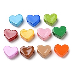 Opaque Acrylic Beads, Heart, Mixed Color, 15x19x8mm, Hole: 4.5x4mm(MACR-D081-16)