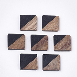 Resin & Walnut Wood Cabochons, Square, Black, 13.5x13.5x3mm(X-RESI-S358-A-90D)