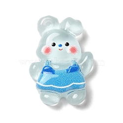 Translucent Resin Decoden Cabochons, Cartoon Rabbit with Dress, Deep Sky Blue, 27x19.5x7mm(RESI-M039-02F)