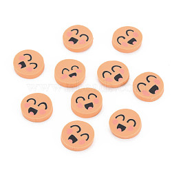 Handmade Polymer Clay Cabochons, Flat Round with Expression, Sandy Brown, 9~10x1~2mm, about 5000pcs/1000g(CLAY-N006-94I)