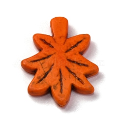 Synthetic Turquoise Pendants, Leaf Charms, Dyed, Orange, 30x24x4mm, Hole: 1.4mm(G-C147-04B)