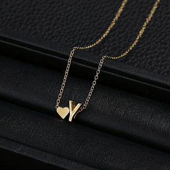 Alloy Letter Heart Pendant Necklaces for Women, Golden, Letter Y, 15.75 inch(40cm)