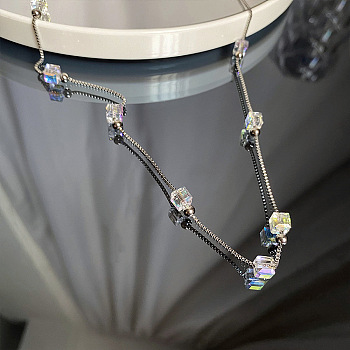 Fashionable Transparent Cube & Stainless Steel Link Chian Necklaces, Stainless Steel Color, 15.75 inch(40cm)