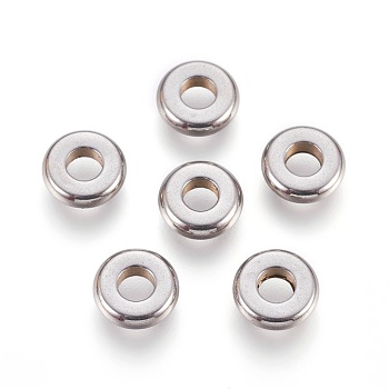 304 Stainless Steel Spacer Beads, Flat Round, Stainless Steel Color, 8x2mm, Hole: 3.5mm