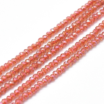 Electroplate Glass Beads Strands, Full Rainbow Plated, Faceted, Abacus, Dark Orange, 2x1.5~1.6mm, Hole: 0.8mm, about 235pcs/Strand, 14.17 inch(36cm)