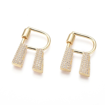 Brass Micro Pave Cubic Zirconia Screw Carabiner Lock Charms, for Necklaces Making, Long-Lasting Plated, Letter, Golden, Clear, Letter.R, 33x23x2.5mm