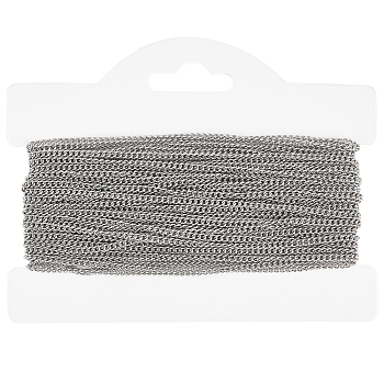 304 Stainless Steel Curb Chains, Soldered, with Card Paper, Stainless Steel Color, 2.3x2x0.5mm, about 32.81 Feet(10m)/Card